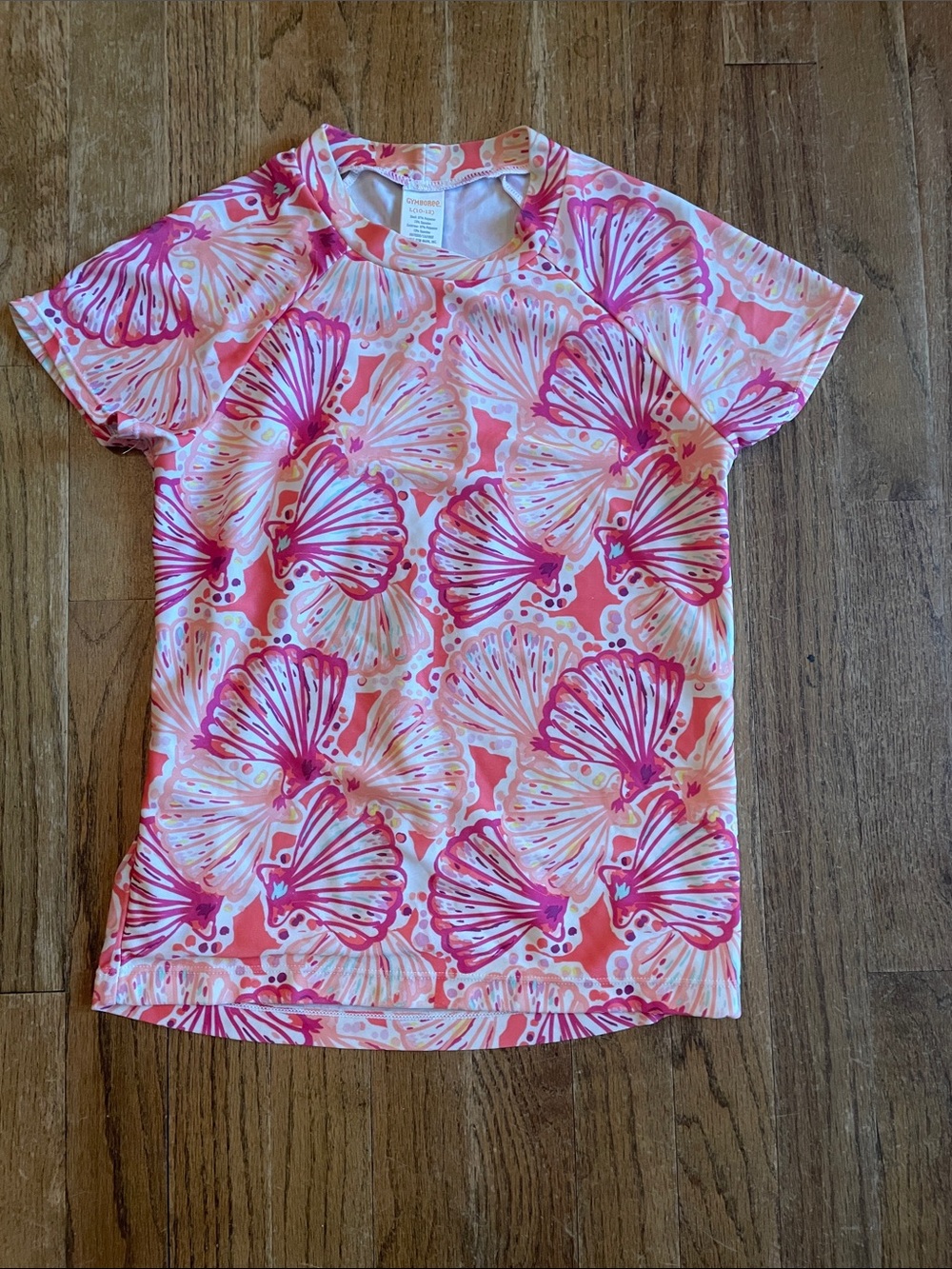 Gymboree Pink and Coral Shell-Print Short sleeve swim tee size large